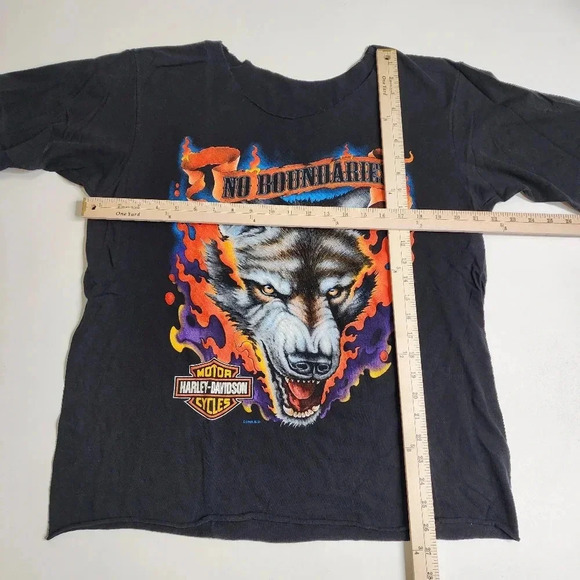 Harley Davidson 1996 Wolf Flames Shirt No Boundaries Size Large CUT NECK AND HEM - Picture 7 of 10
